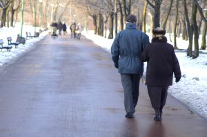 image of people walking through the park